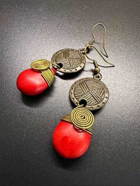 Jewelry - Thai Red Faux Stone Spiral Drop Earrings